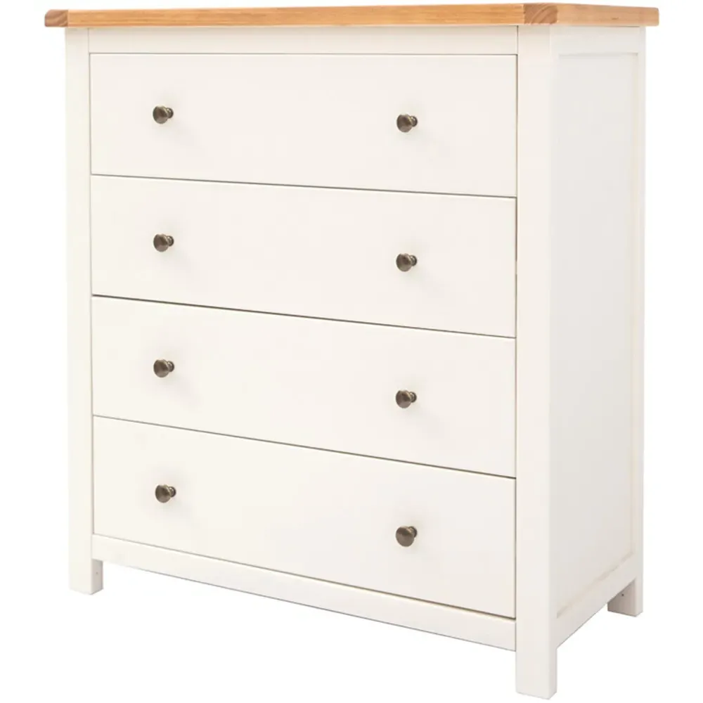 Maggiori 4 Drawer Chest of Drawers with Brass Knobs - White, Pine