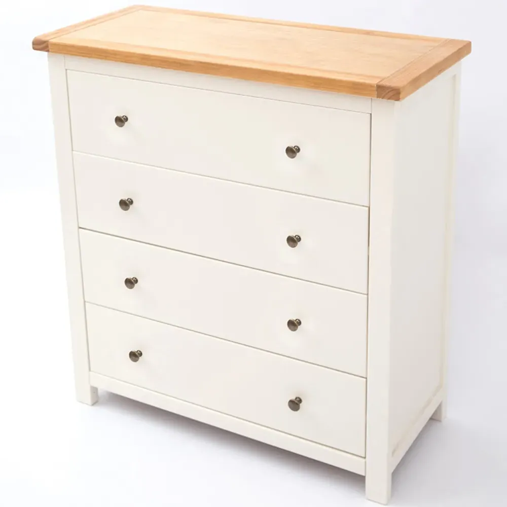 Maggiori 4 Drawer Chest of Drawers with Brass Knobs - White, Pine