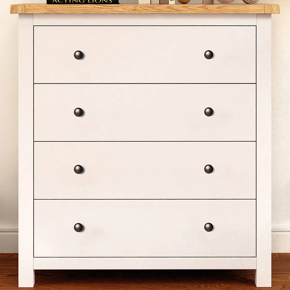 Maggiori 4 Drawer Chest of Drawers with Brass Knobs - White, Pine image