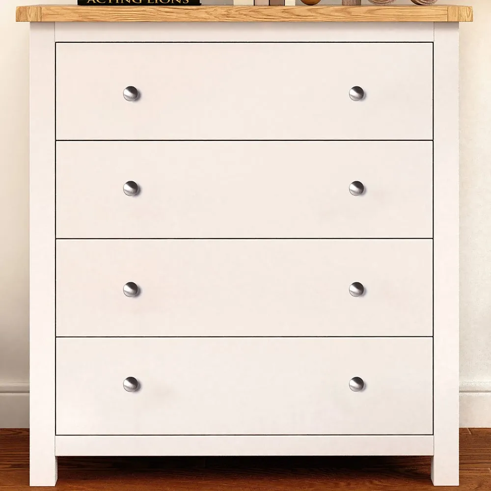 Maggiori 4 Drawer Chest of Drawers with Chrome Knobs - White, Pine