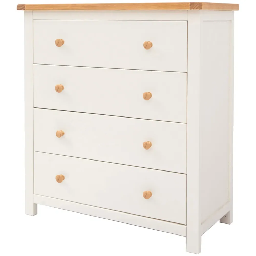 Maggiori 4 Drawer Chest of Drawers with Wood Knobs - White, Pine