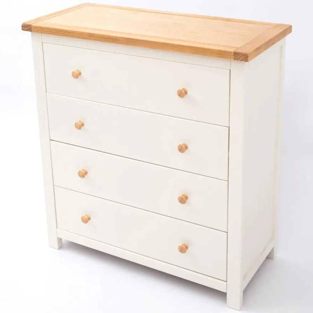 Maggiori 4 Drawer Chest of Drawers with Wood Knobs - White, Pine