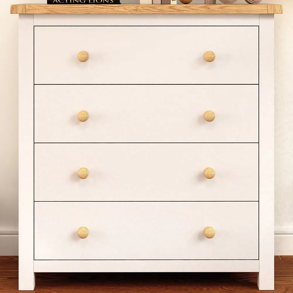 Maggiori 4 Drawer Chest of Drawers with Wood Knobs - White, Pine