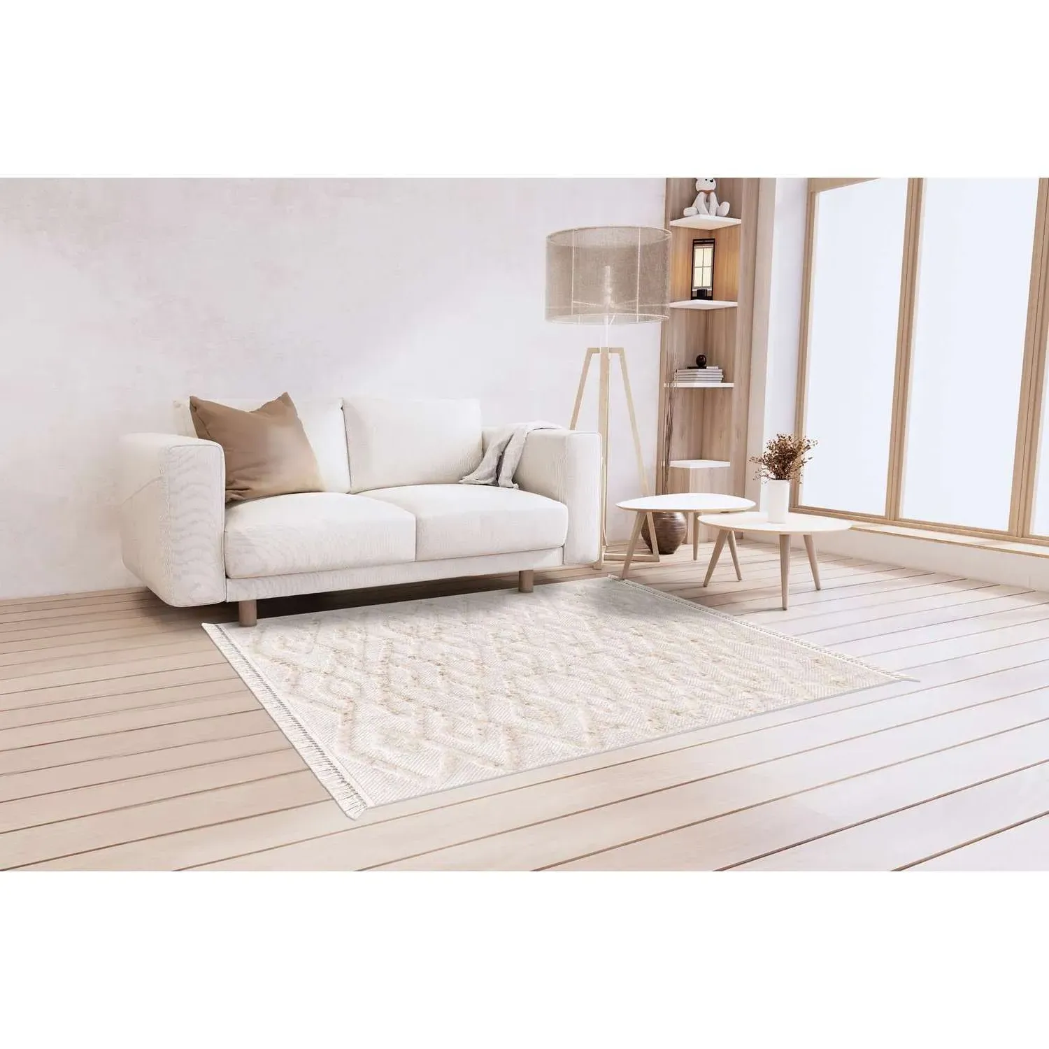 Magnus 140cm Rug with Fringe - Ivory