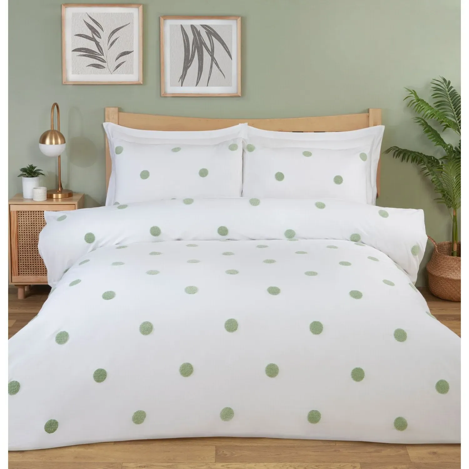 Maia Single Tufted Dot Duvet Cover Set - Sage, Polycotton image
