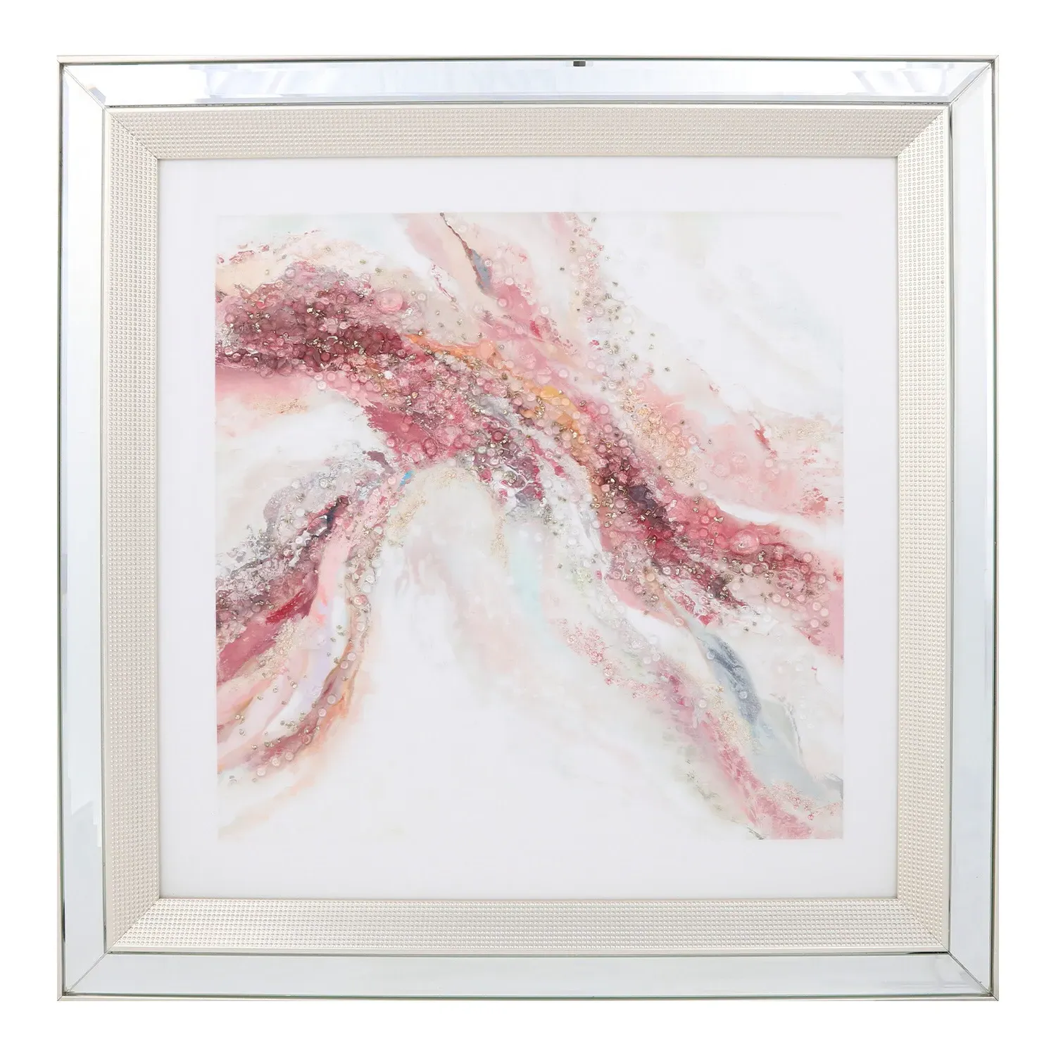Marble Effect Jewelled Framed Art - Pink