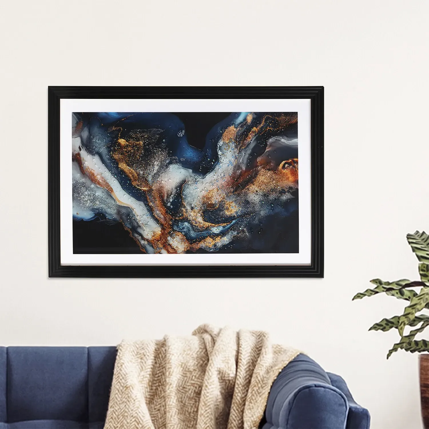 Marble Framed Art - Blue and Gold