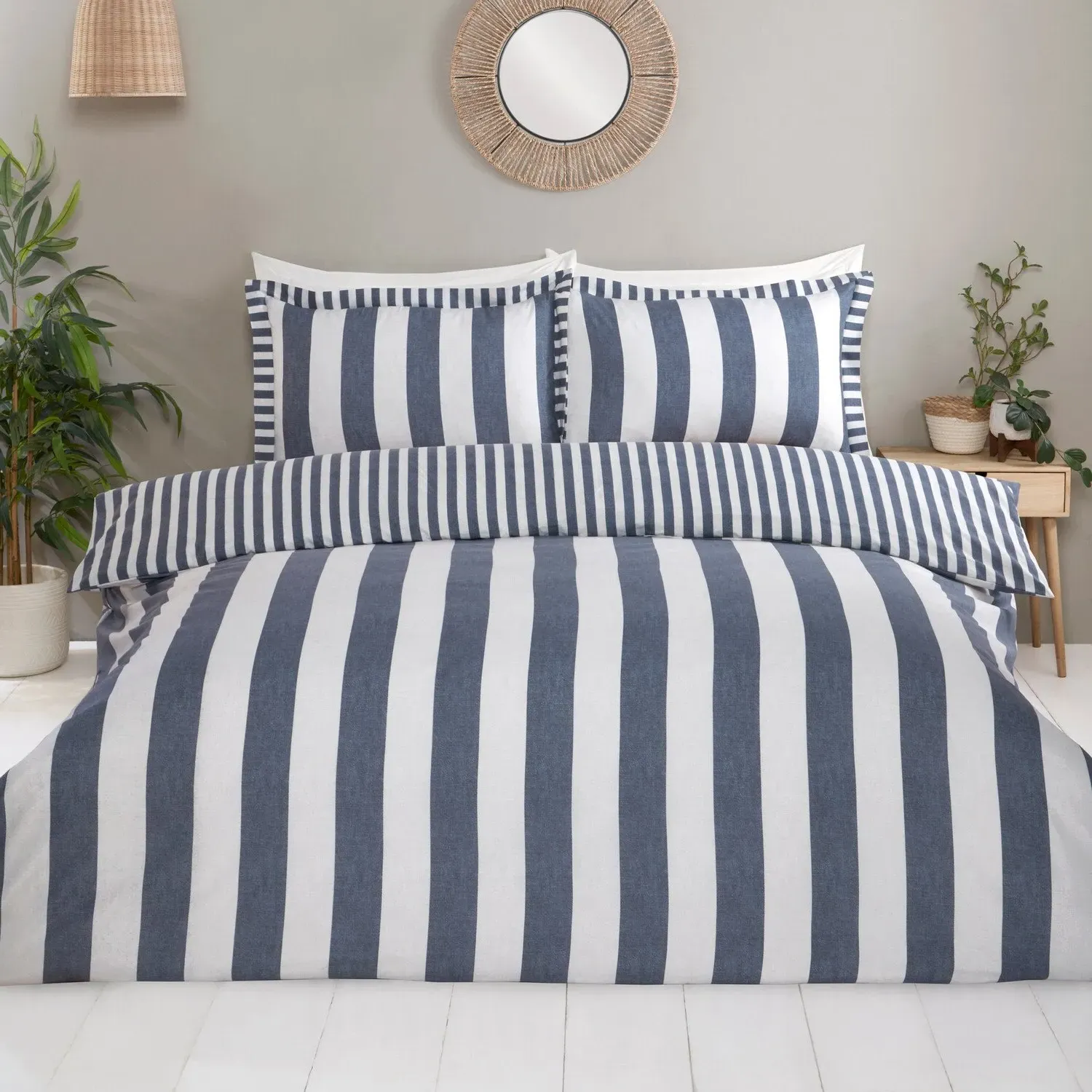 Margate Stripe Double Duvet Set - Blue