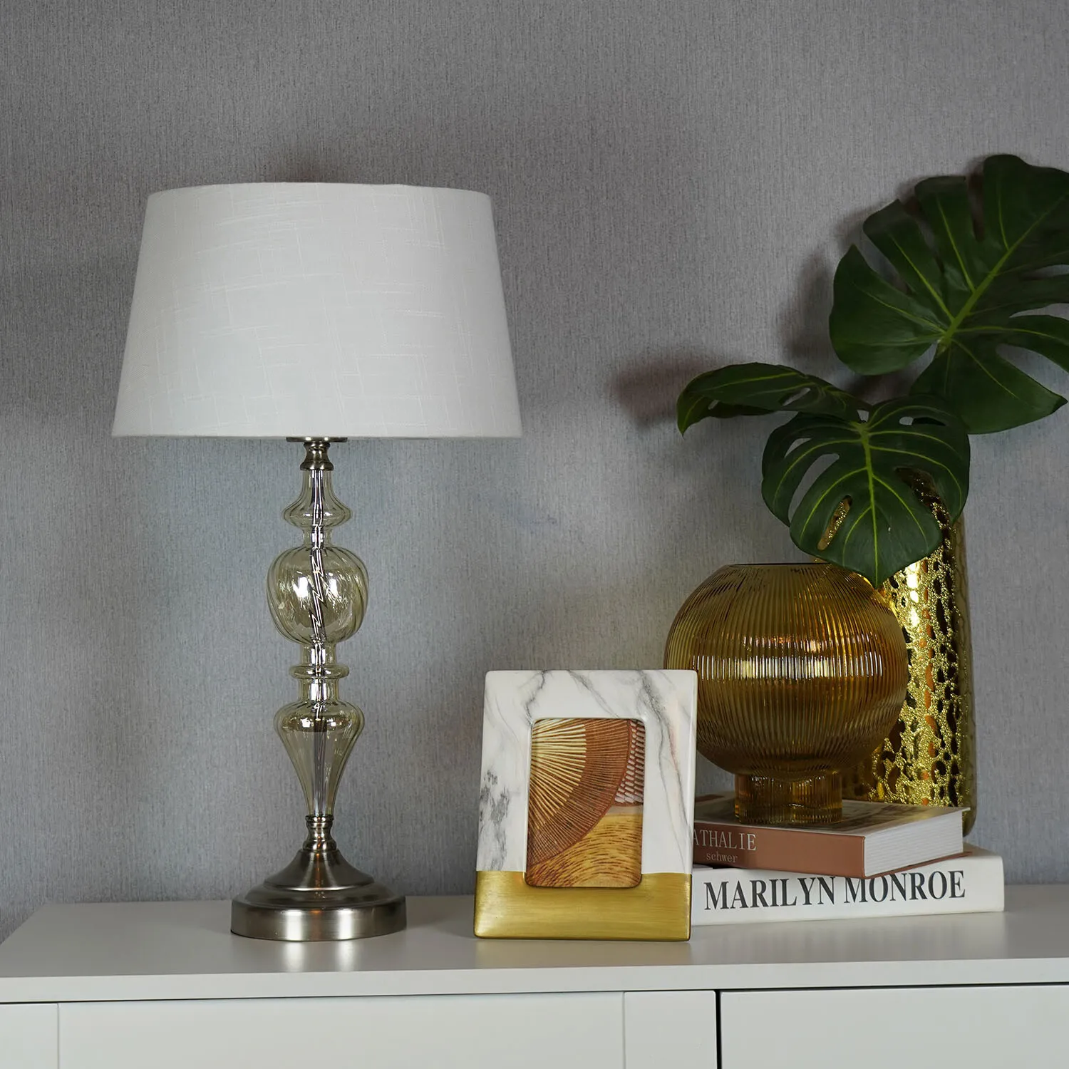 Marleigh Table Lamp - White, Silver