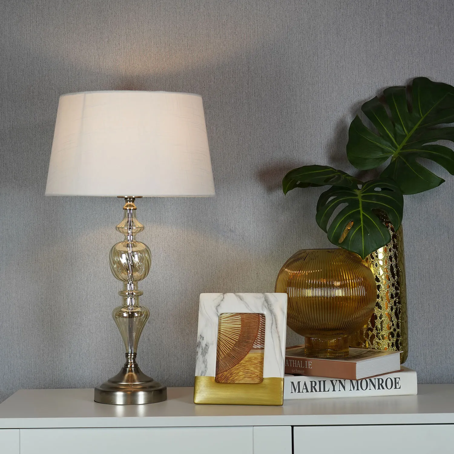 Marleigh Table Lamp - White, Silver