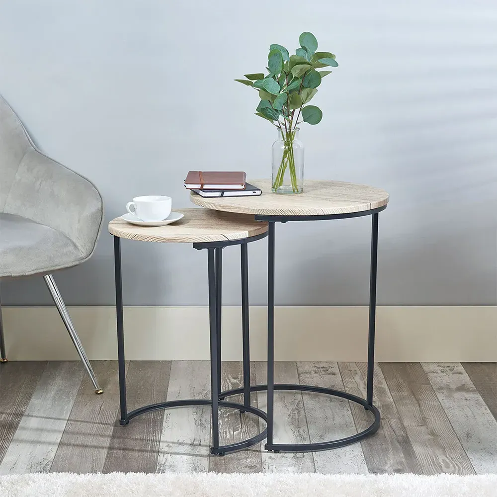 Marseille Round Nest of Tables Set of 2 - Black, Oak