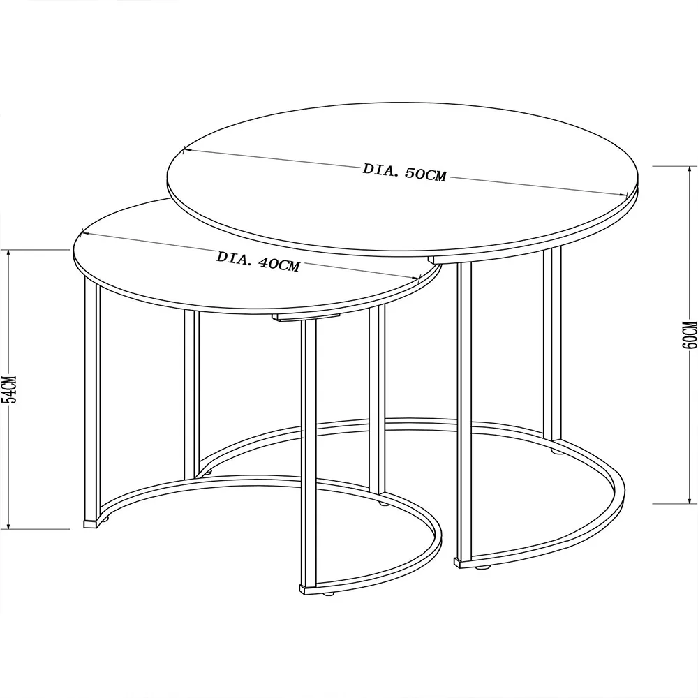 Marseille Round Nest of Tables Set of 2 - Black, Oak