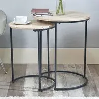 Marseille Round Nest of Tables Set of 2 - Black, Oak
