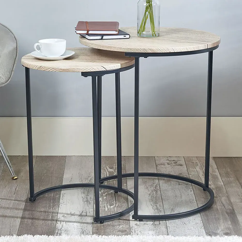 Marseille Round Nest of Tables Set of 2 - Black, Oak