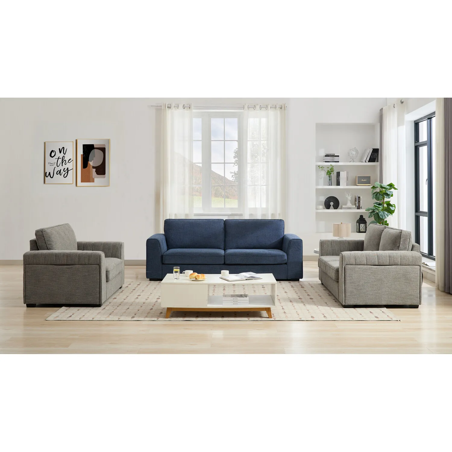Matilda 3-Seater Sofa with Cupholders - Blue