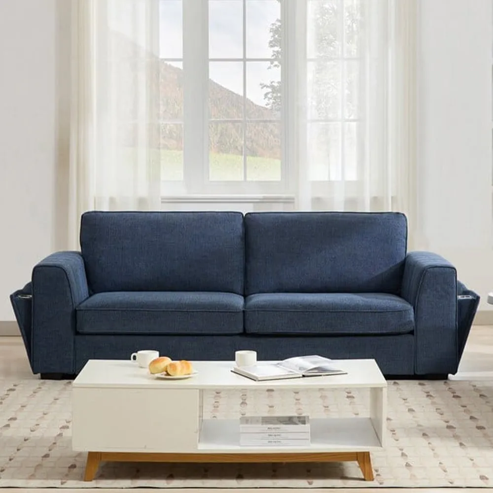 Matilda 3-Seater Sofa with Cupholders - Blue
