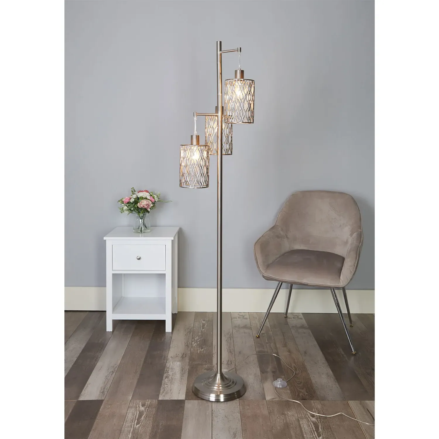 Maya 3 Light Floor Lamp - Silver