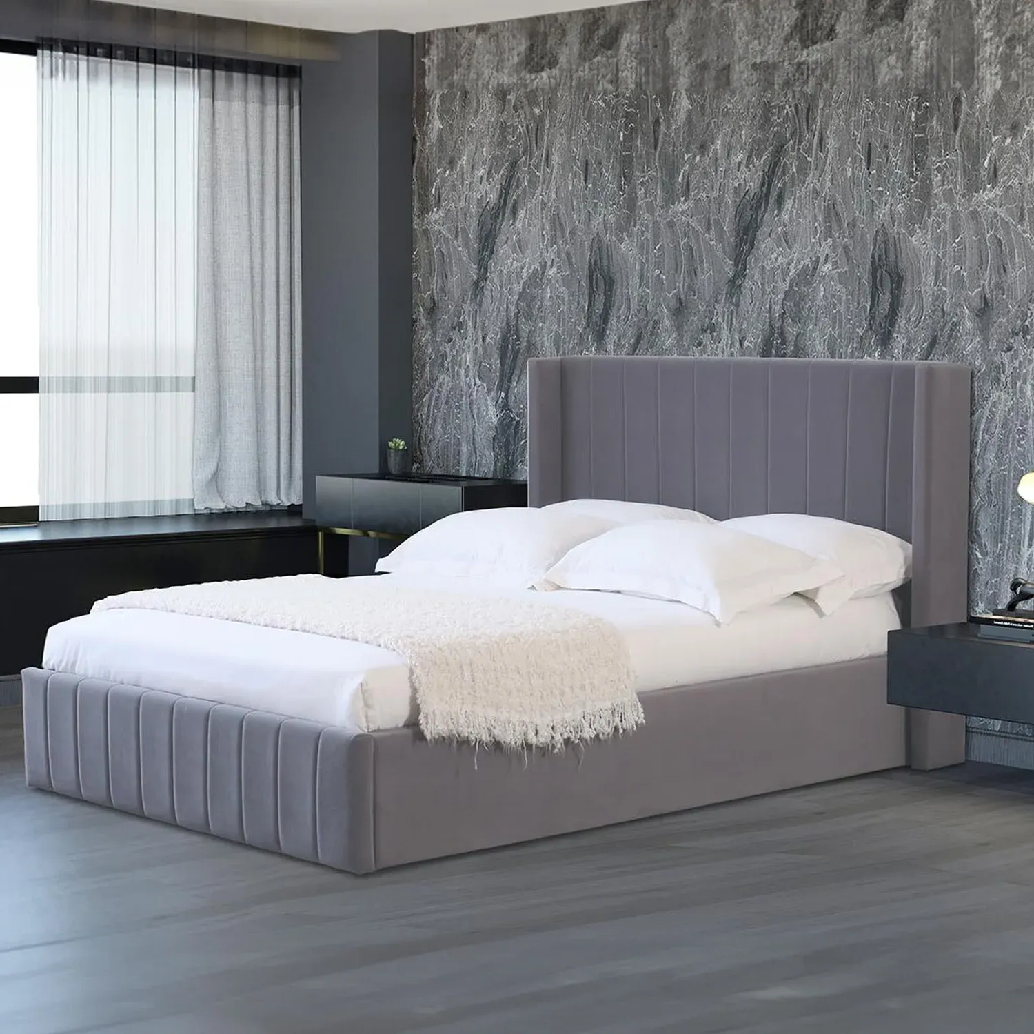 Maya Double Ottoman Storage Bed Frame - Grey, Velvet