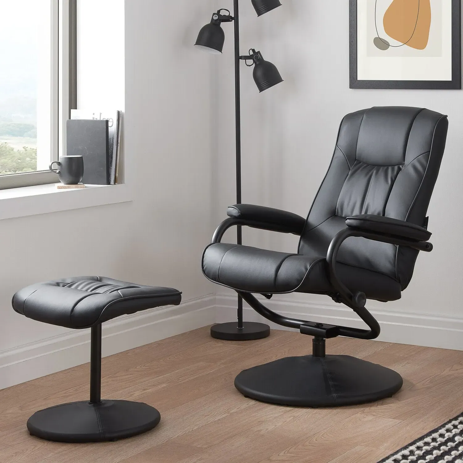 Memphis Swivel Chair with Footstool - Black image
