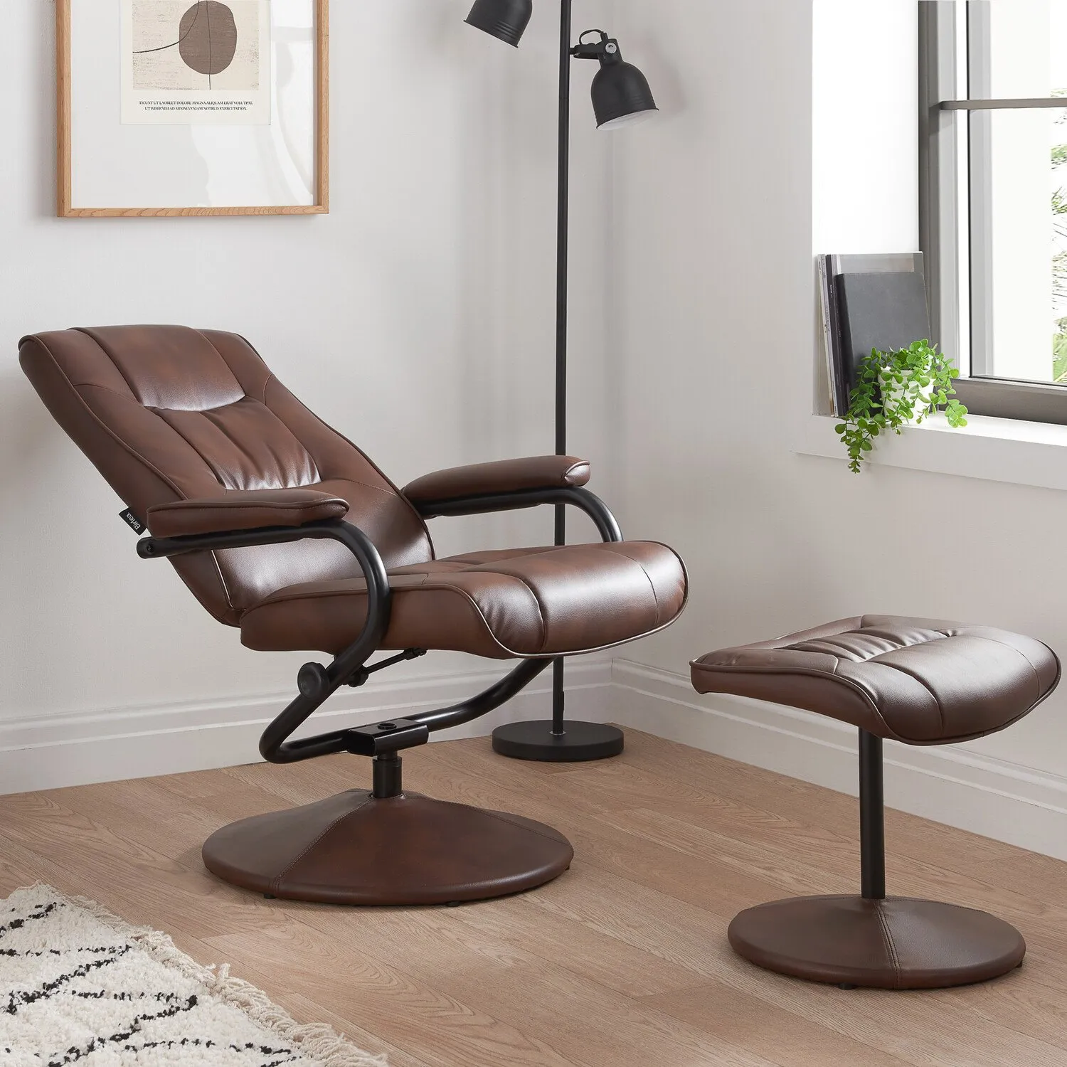 Memphis Swivel Chair with Footstool - Tan