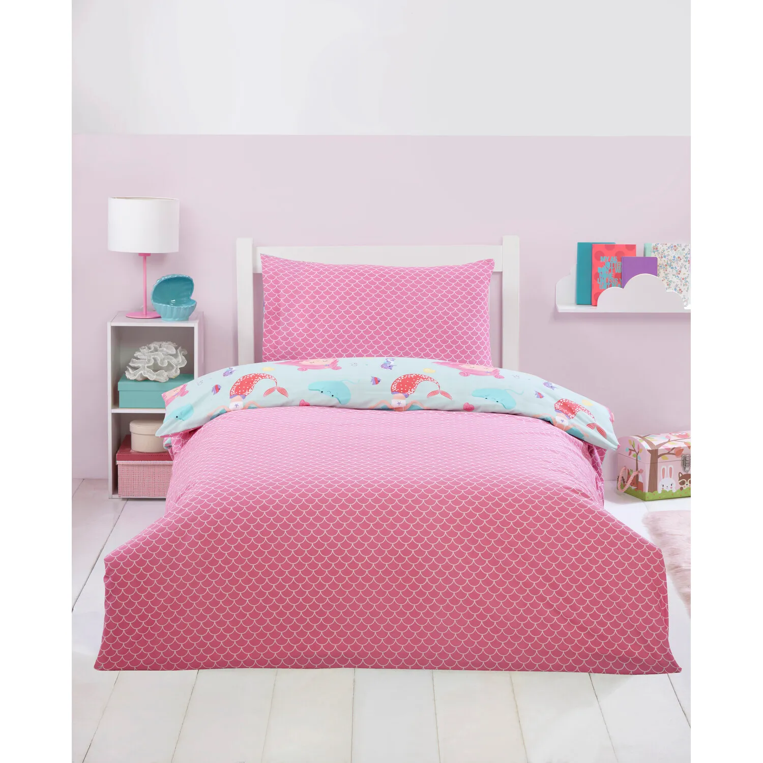Mermaid Single Duvet Set - Pink, Blue