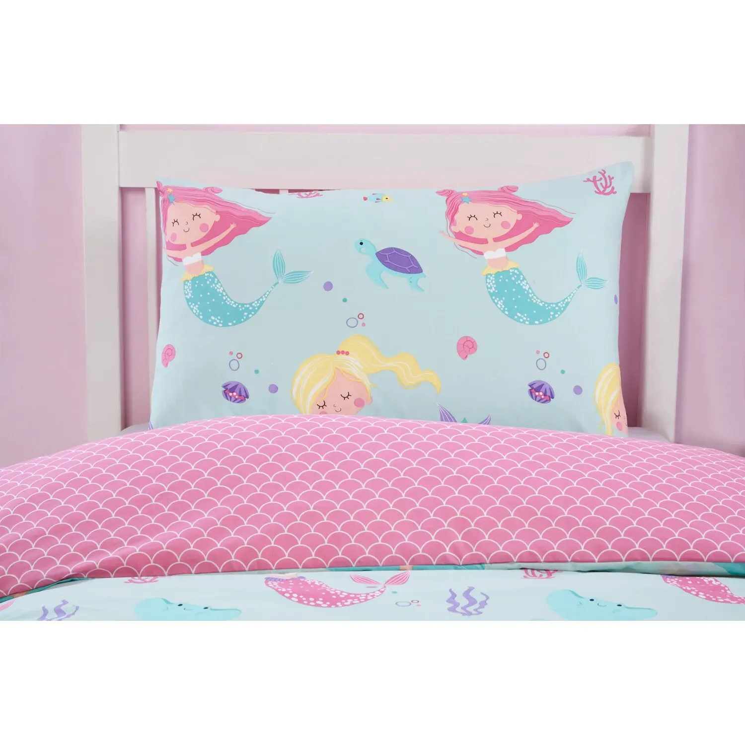Mermaid Single Duvet Set - Pink, Blue
