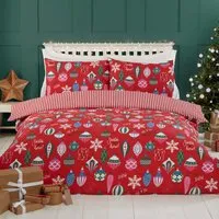 Merry and Bright Double Duvet Cover Set - Red, Polycotton
