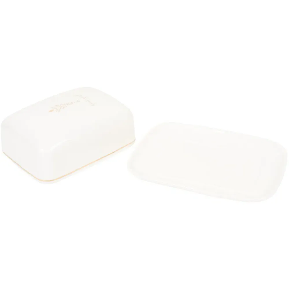 Metallic Golden Pine Butter Dish - White