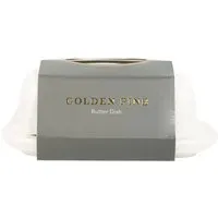 Metallic Golden Pine Butter Dish - White