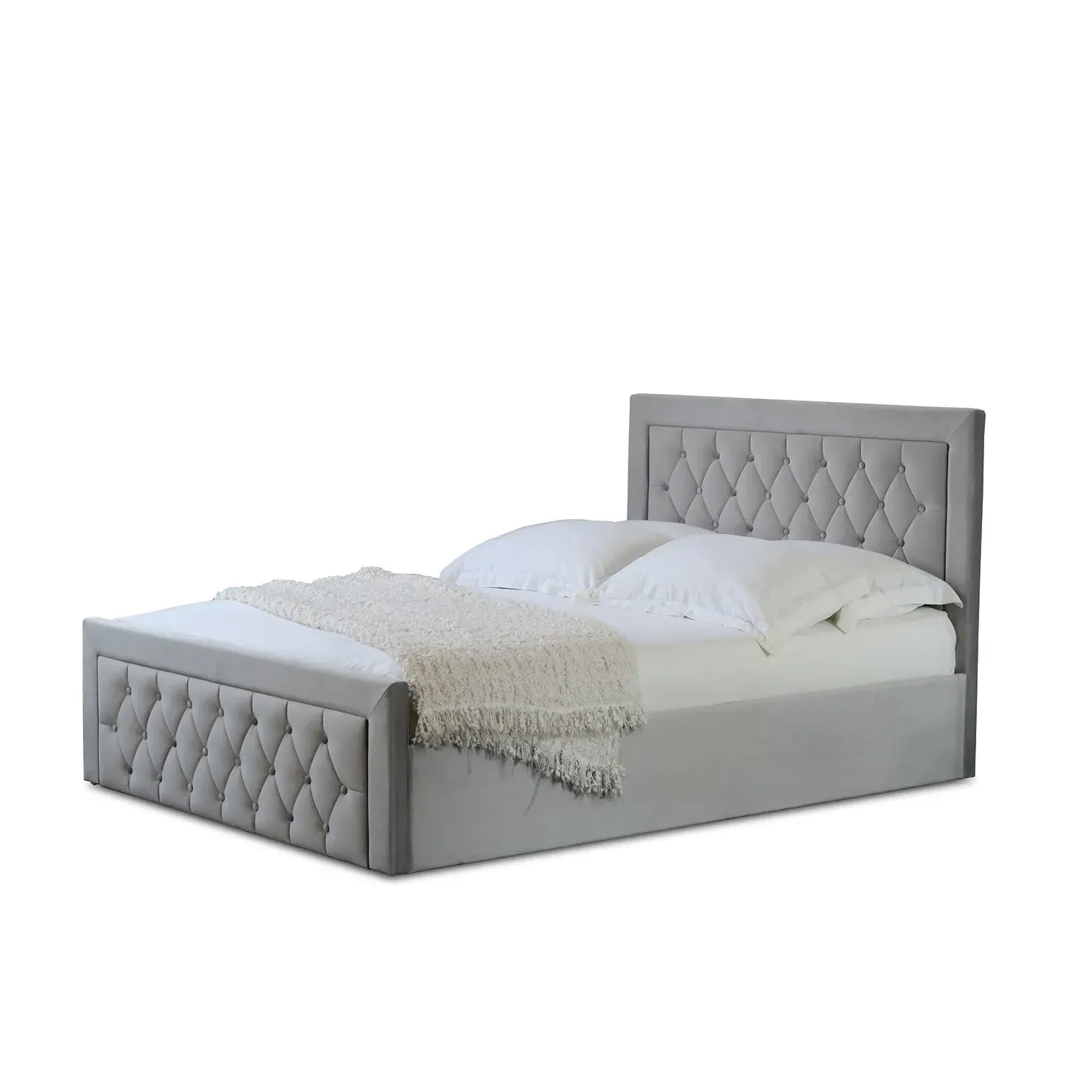 Mia Double Ottoman Bed with Storage - Grey, Velvet
