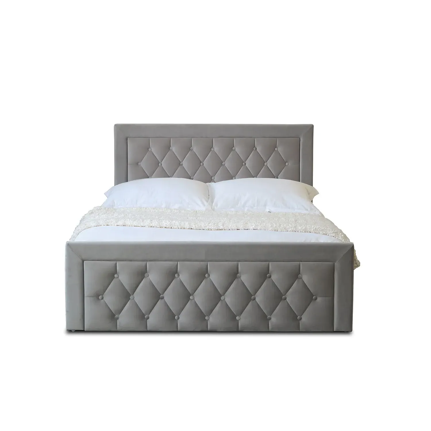Mia King Size Ottoman Bed with Storage - Grey, Velvet