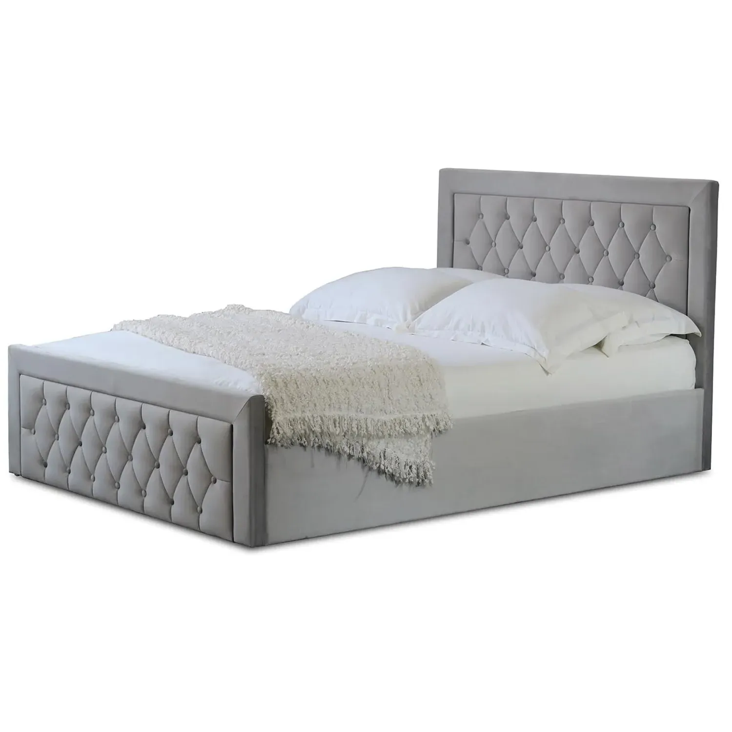 Mia Super King Ottoman Bed with Storage - Grey, Velvet