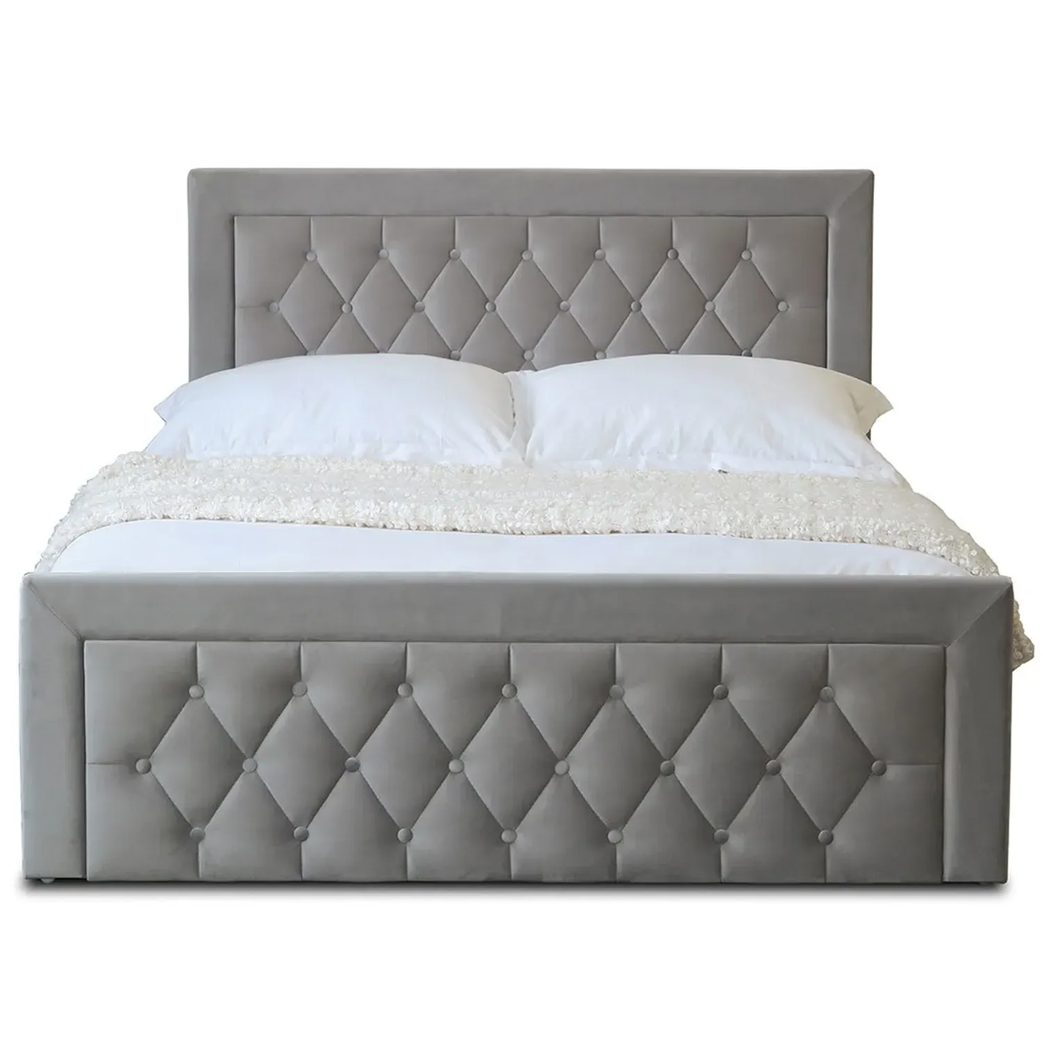 Mia Super King Ottoman Bed with Storage - Grey, Velvet