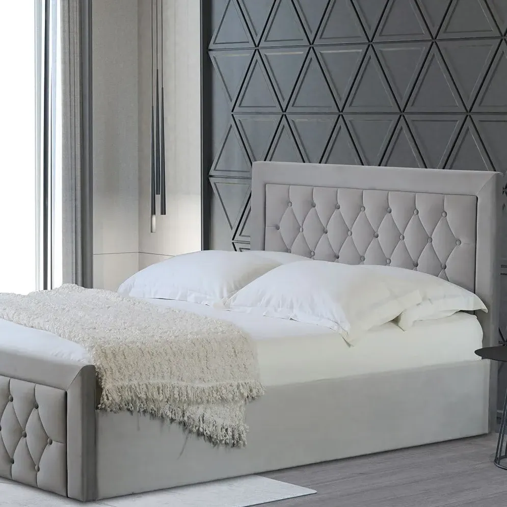 Mia Super King Ottoman Bed with Storage - Grey, Velvet