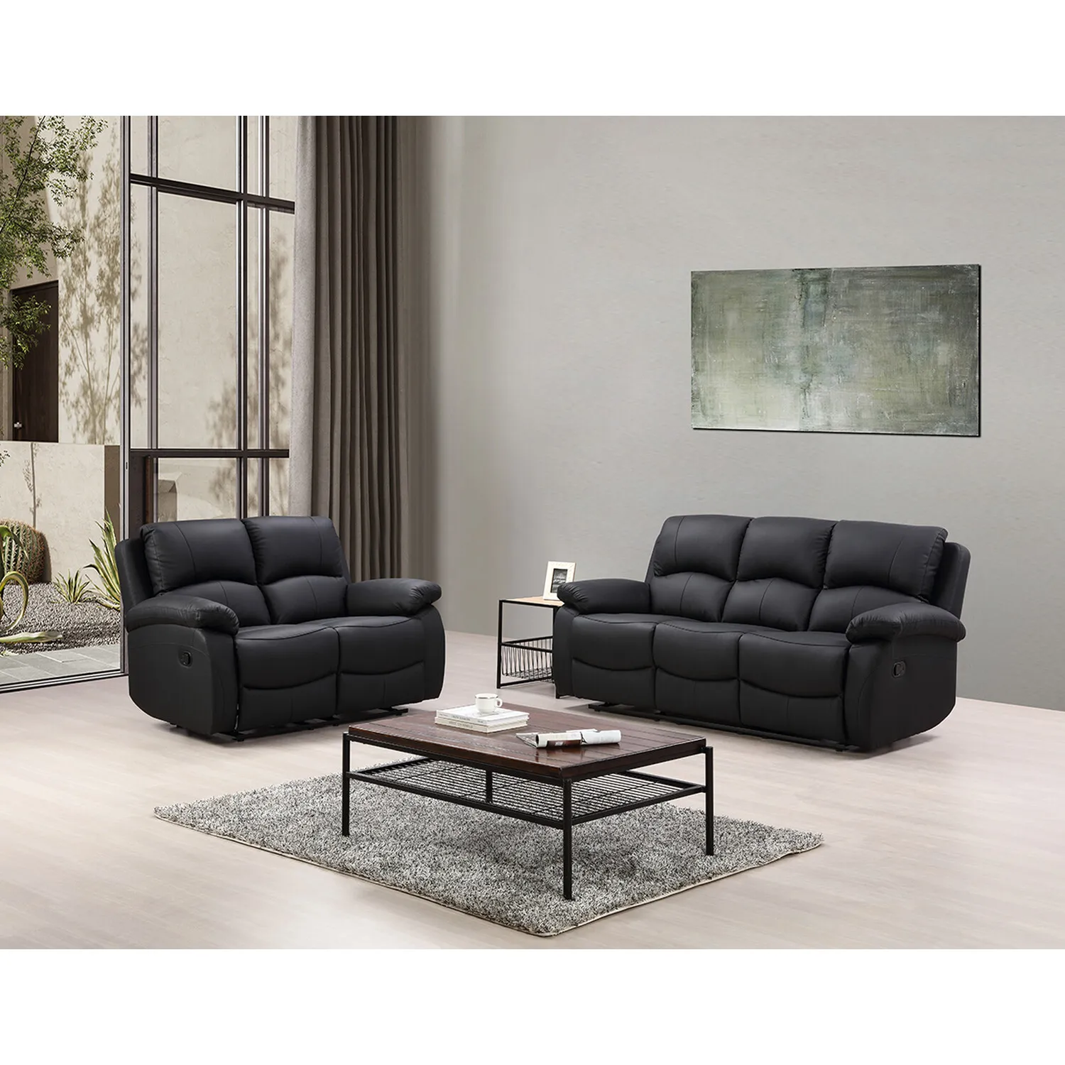 Milano 2-Seater Recliner Sofa - Black, Leather