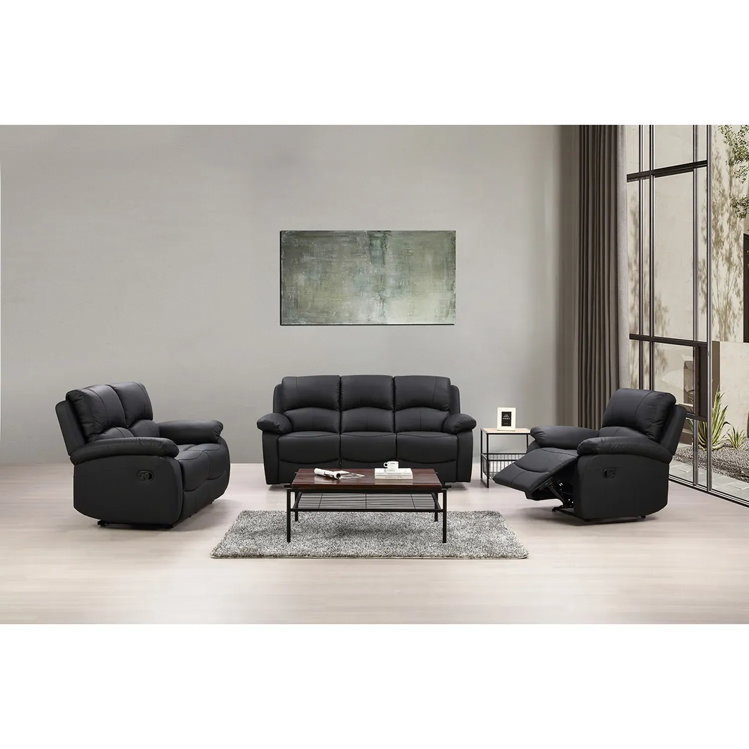 Milano 3-Seater Recliner Sofa - Black, PU Leather