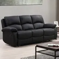 Milano 3-Seater Recliner Sofa - Black, PU Leather