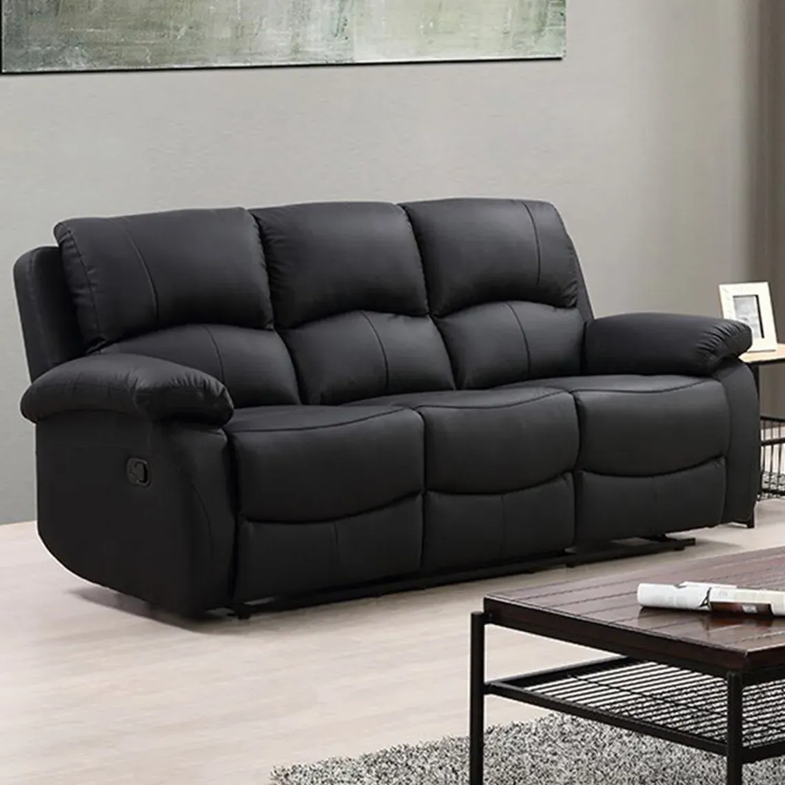 Milano 3-Seater Recliner Sofa - Black, PU Leather