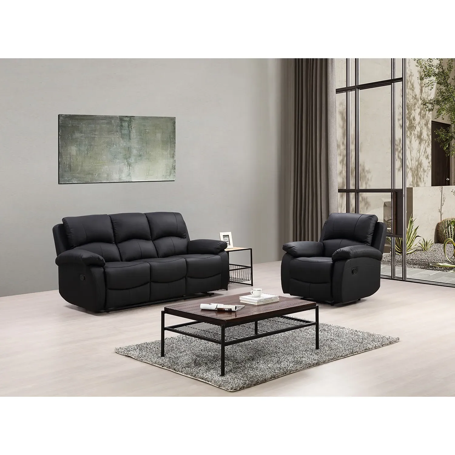 Milano Manual Recliner Chair - Black, PU Leather