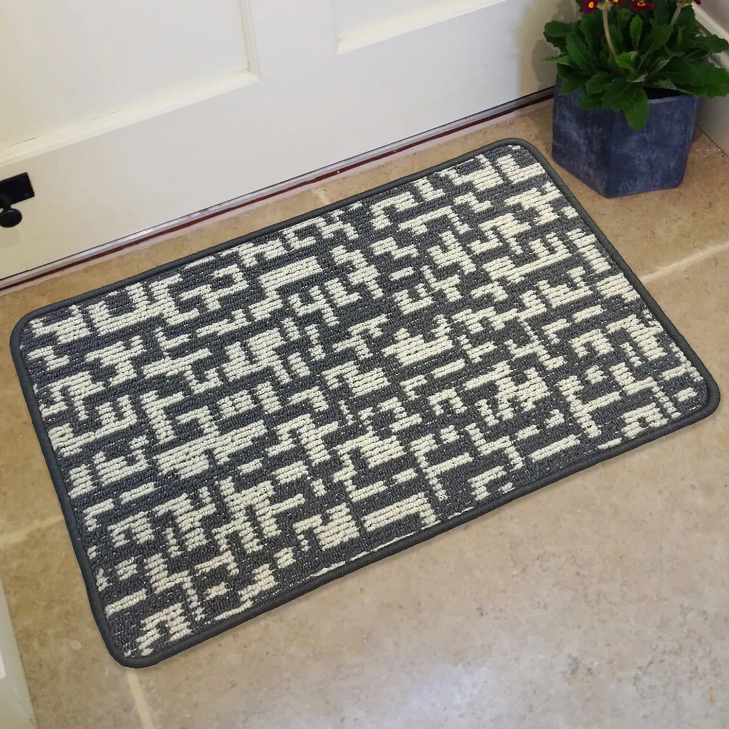 Milly Maze Washable Mat - Light Grey, Black