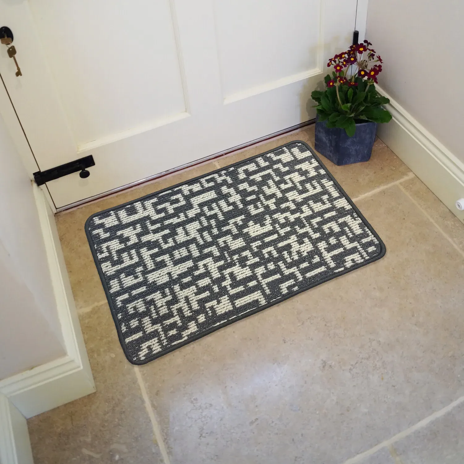 Milly Maze Washable Mat - Light Grey, Black