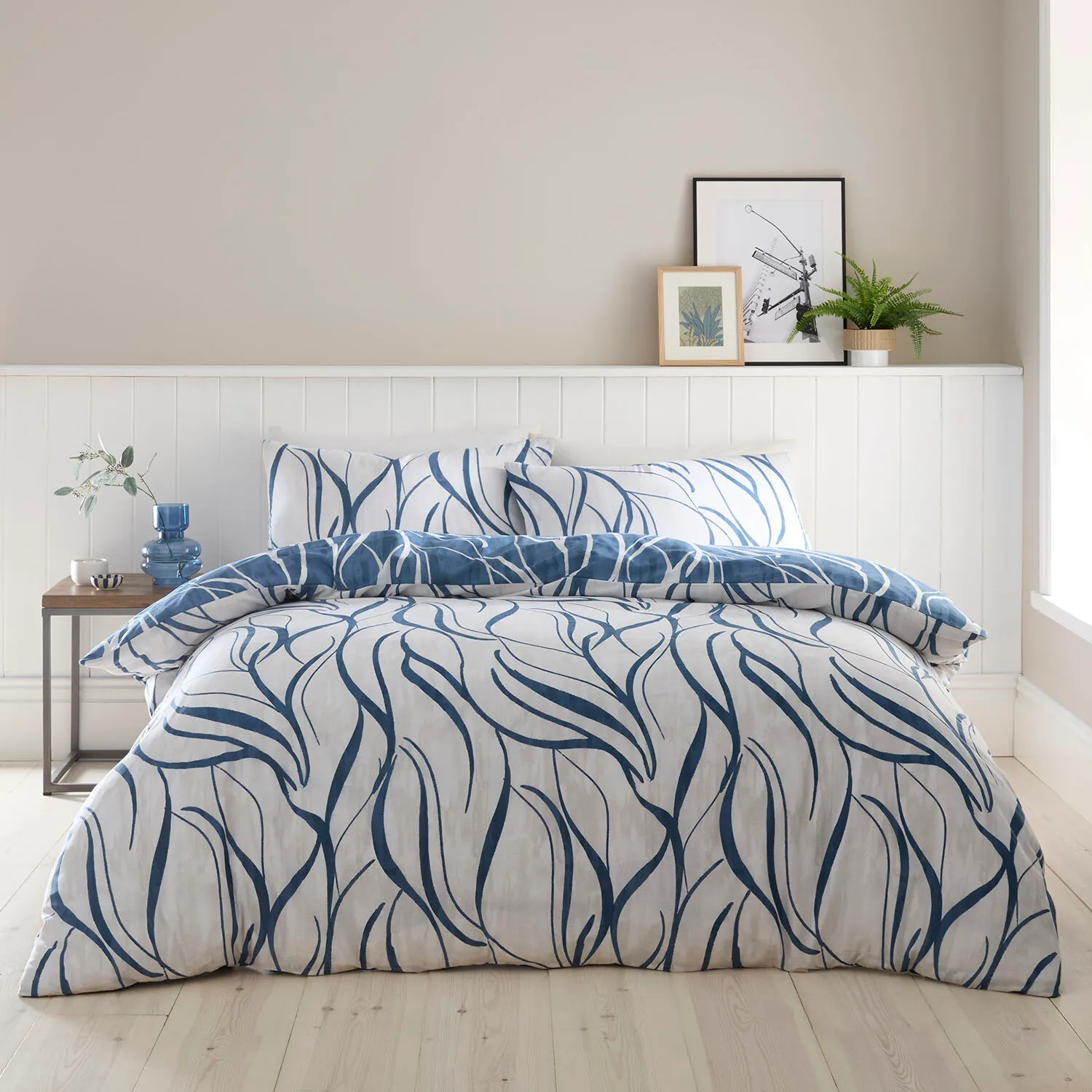Mira Abstract Double Duvet Set - Navy