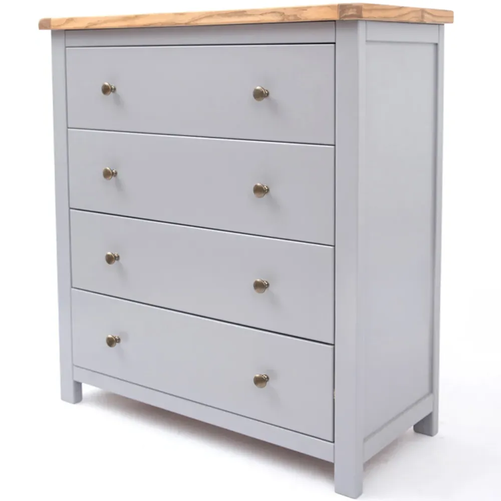 Mirano 4 Drawer Chest of Drawers with Brass Knobs - Grey