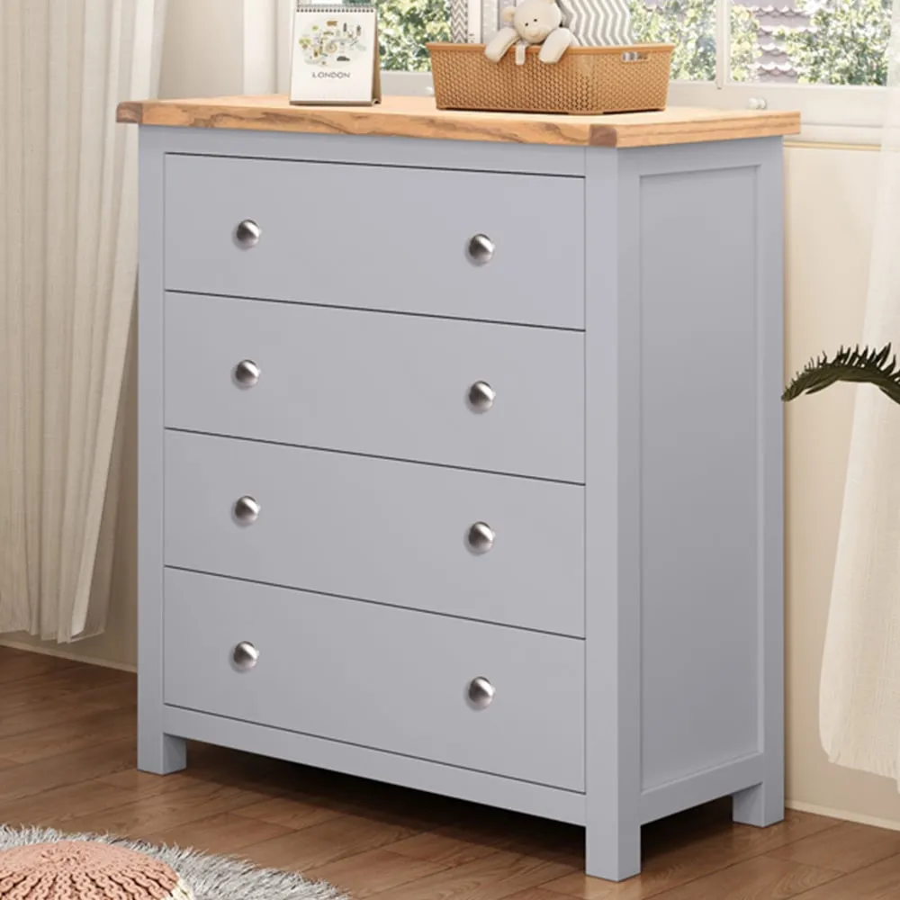 Mirano 4 Drawer Chest of Drawers with Chrome Knobs - Grey