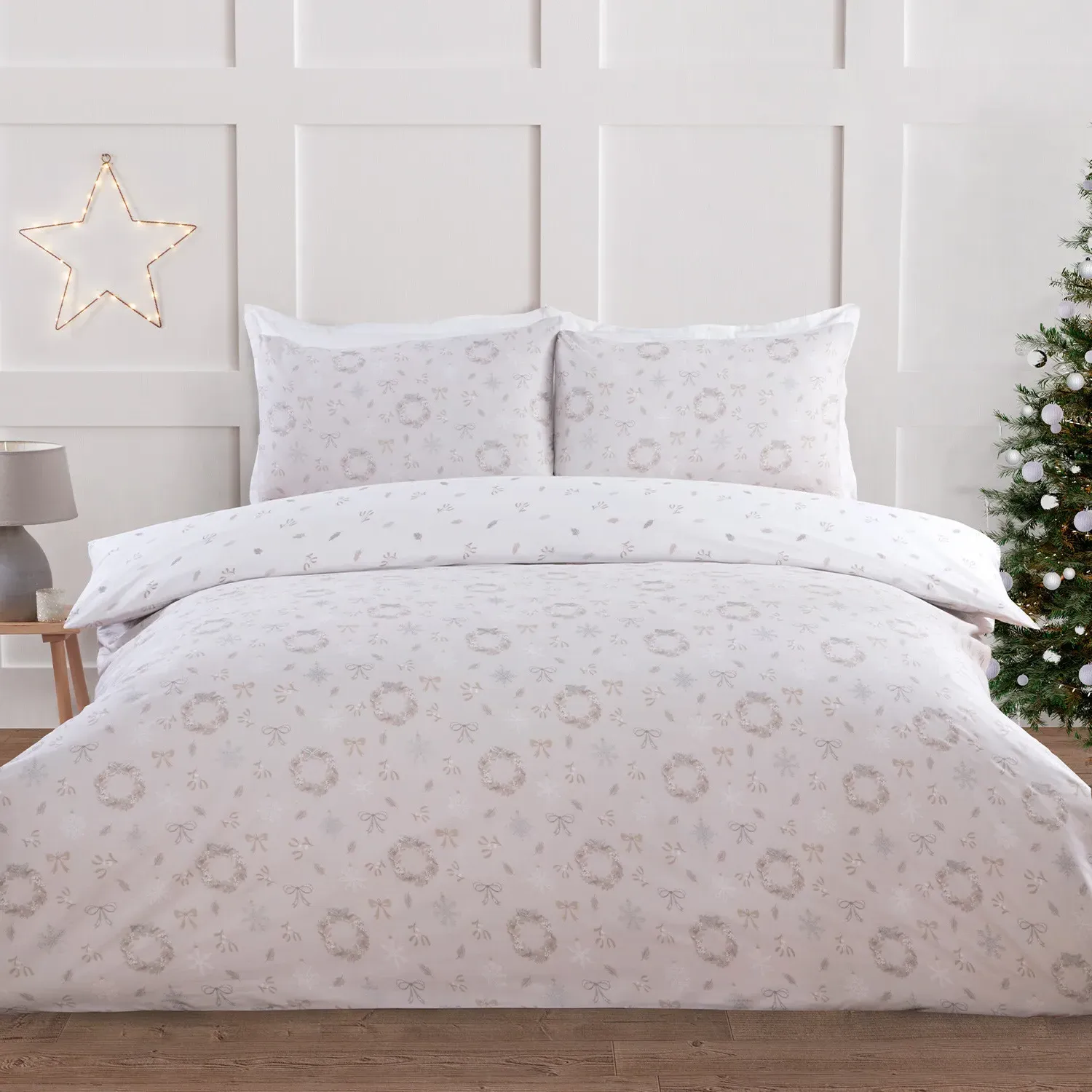 Mistletoe Wishes Double Duvet Set - Natural, Cotton Blend image