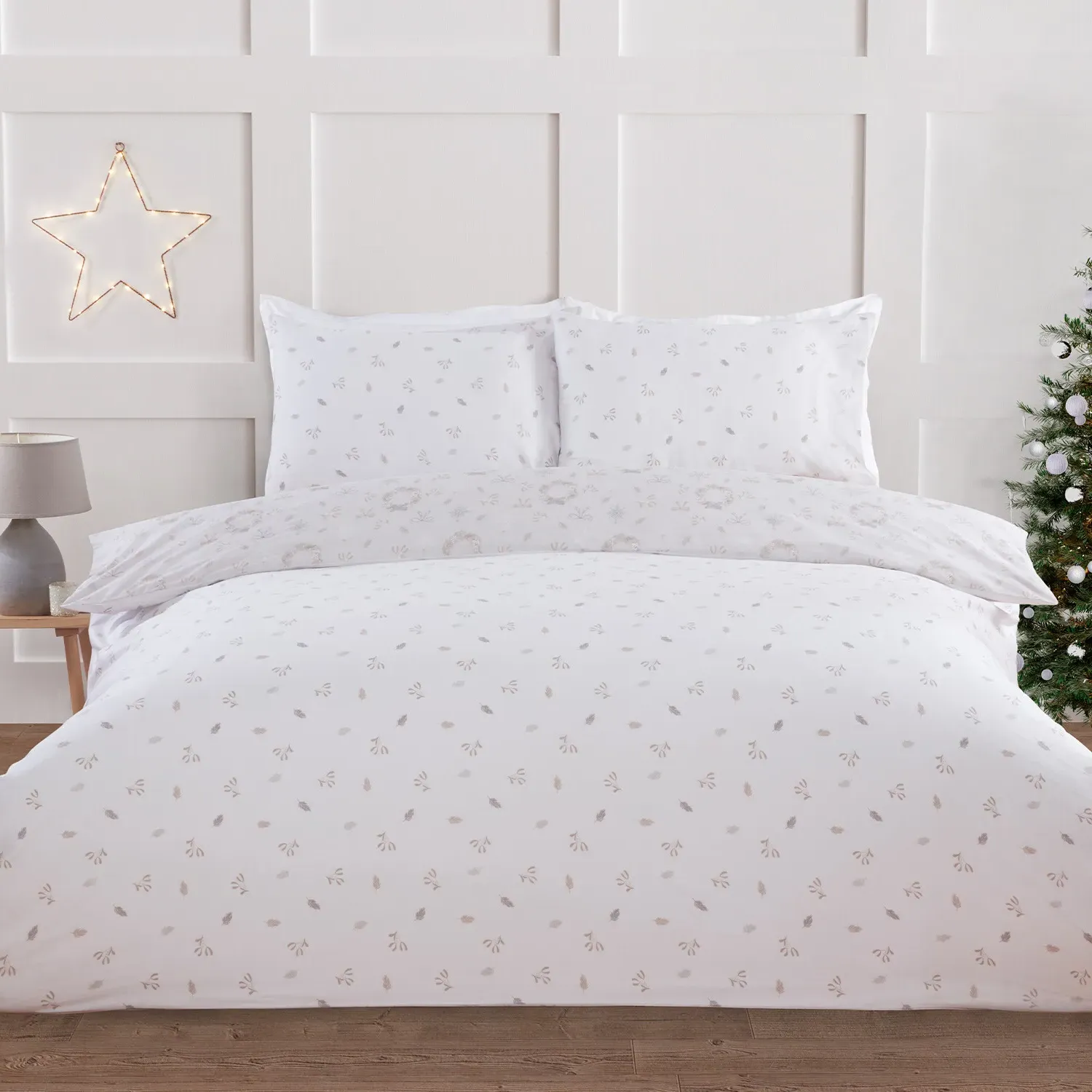 Mistletoe Wishes Superking Duvet Set - Natural, Cotton Blend