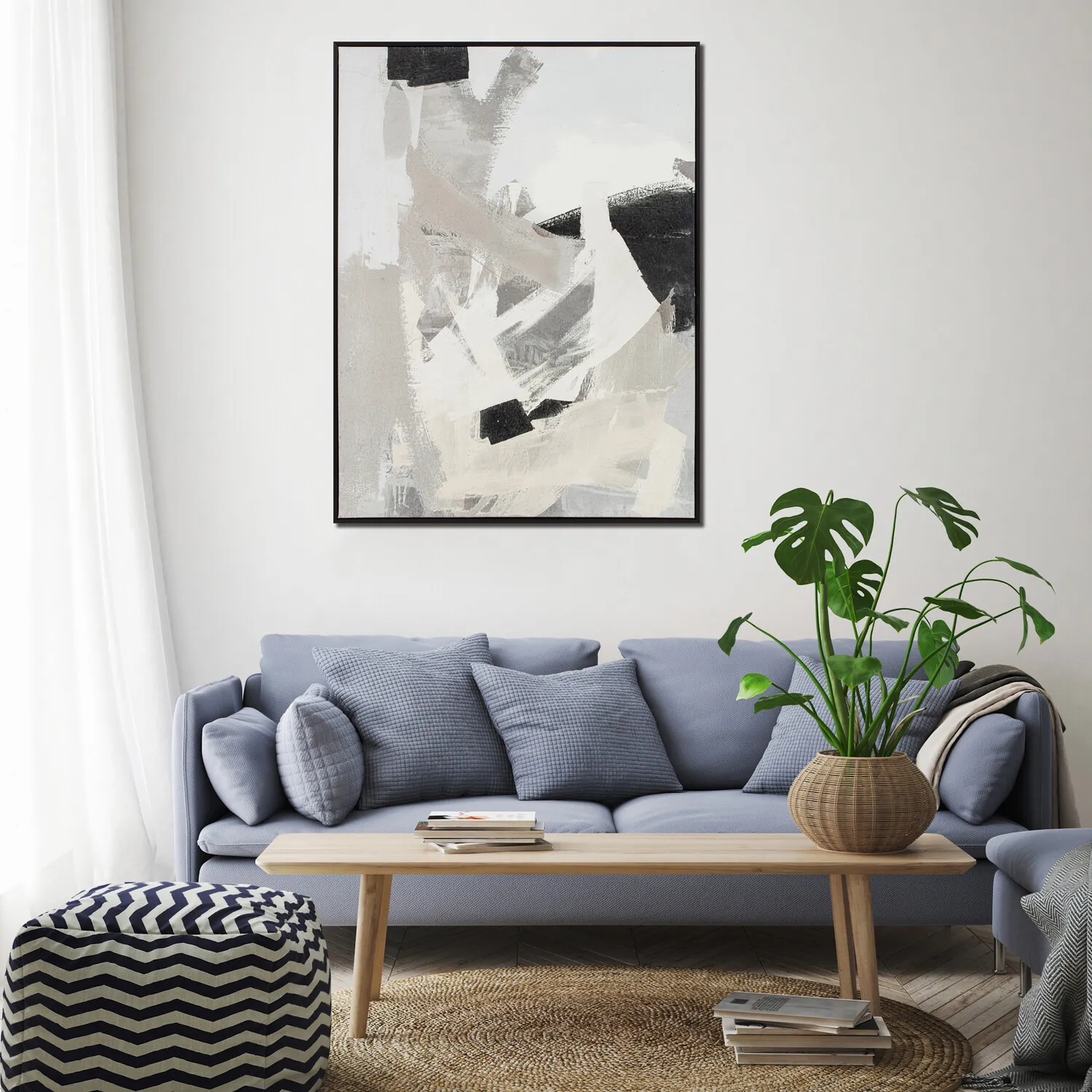 Monochrome Abstract Framed Canvas - Grey