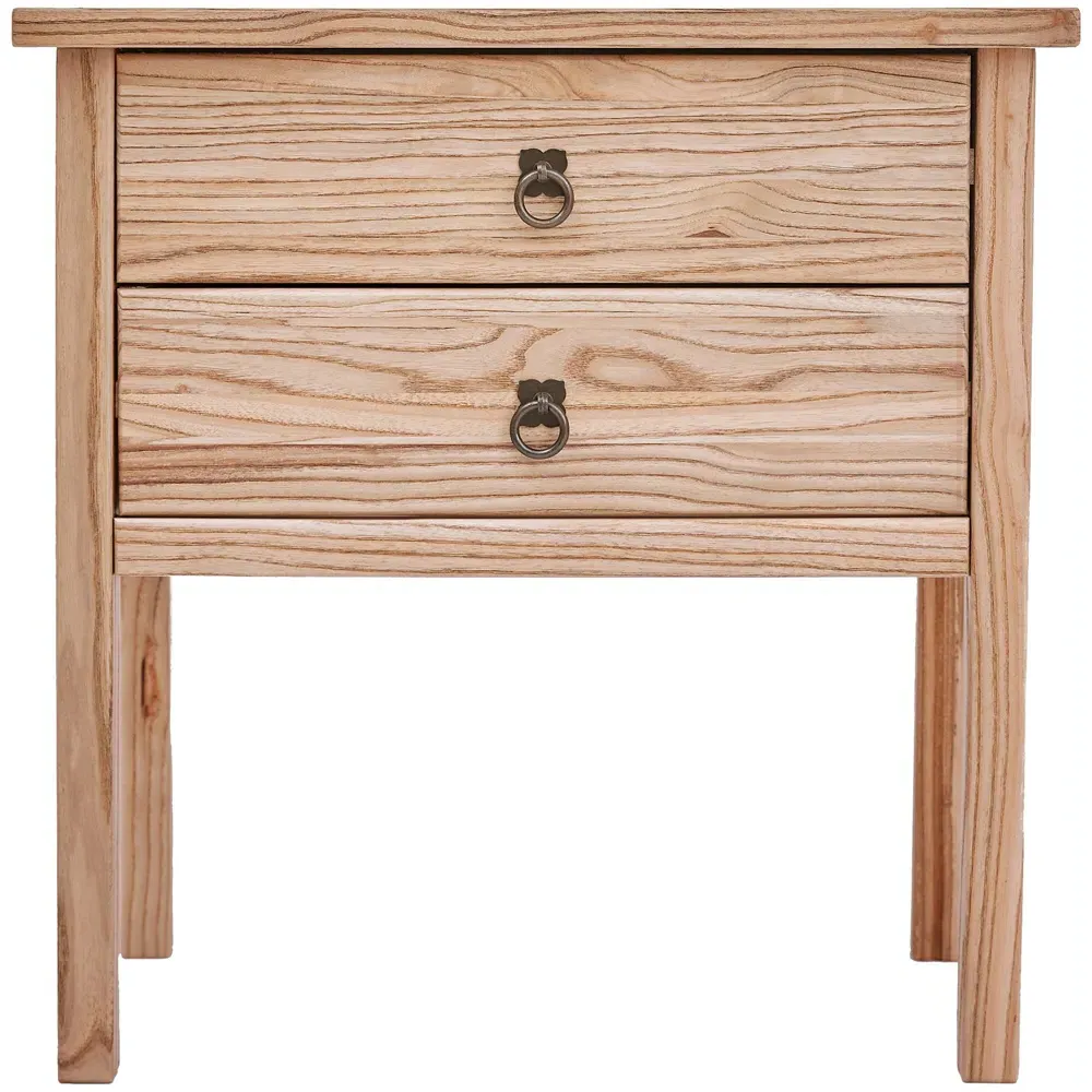 Montese 2 Drawer Bedside Table with Ring Handle - Wood