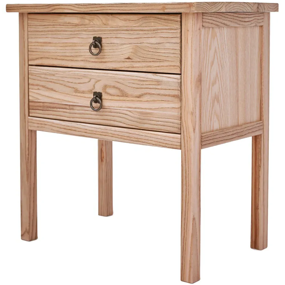 Montese 2 Drawer Bedside Table with Ring Handle - Wood