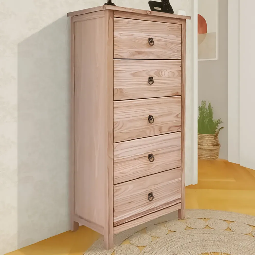 Montese Narrow 5 Drawer Chest - Light Wood